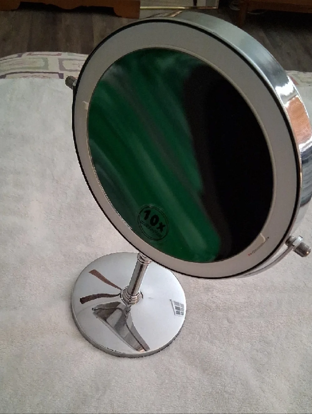 10x Magnification Silver Vanity Mirror - Polished Metal Finish